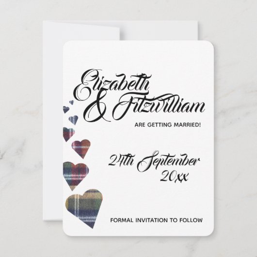 Tartan Wedding speichert das Datum Einladung (Rückseite)