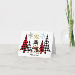 Tartan-Weihnachtsbaum-Schneemann - Frohe Weihnacht Karte