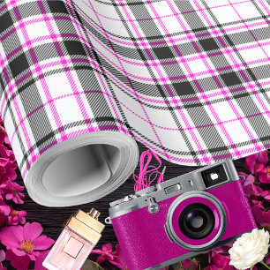 Tartan - Weiß-Schwarz-Heiß-Rosa Geschenkpapier