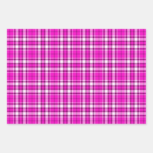 Tartan - Weiß-Schwarz-Heiß-Rosa Unterschied Geschenkpapier Set (Vorderseite 2)