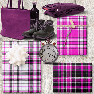 Tartan - Weiß-Schwarz-Heiß-Rosa Unterschied Geschenkpapier Set