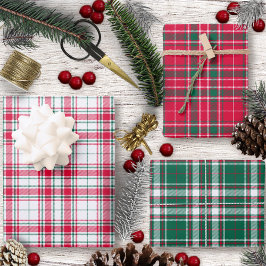 Tartan - Weißes Rot und Grün Geschenkpapier Set