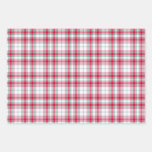 Tartan - Weißrot und Grün Geschenkpapier Set (Vorderseite 2)
