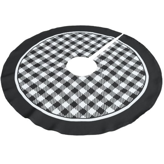 Tartan White and Black Kariert Tree Skirt Polyester Weihnachtsbaumdecke (Schrägansicht)