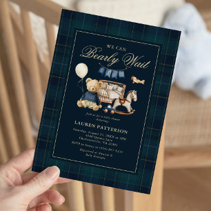 Tartan „Wir können es kaum erwarten“ Bär-Babyshowe Einladung