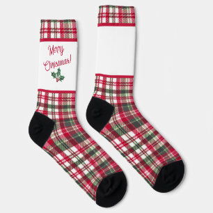 Tartanmuster und Stechpalme Frohe Weihnachten Socken