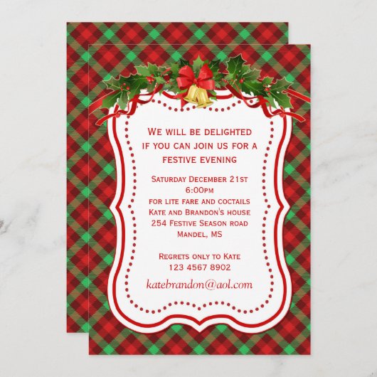 Tartanstechpalmenglocken WeihnachtsParty Einladung (Vorne/Hinten)