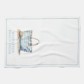 Tasche am Strand zwischen blau und weiß Streifen Geschirrtuch (Horizontal)