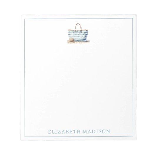 Tasche am Strand zwischen blau und weiß Streifen Notizblock (Vorderseite)