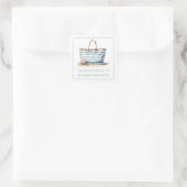 Tasche Buchzeichen Coastal Blue and White Strip Quadratischer Aufkleber (Tasche)