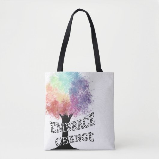 Tasche "Embrace Change" mit bunten Regenbogenbaum (Vorderseite)