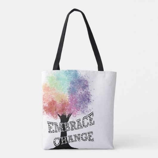 Tasche "Embrace Change" mit bunten Regenbogenbaum (Rückseite)