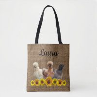 Tasche für Hühner Silkies Sunflowers Burlap