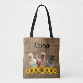 Tasche für Hühner Silkies Sunflowers Burlap