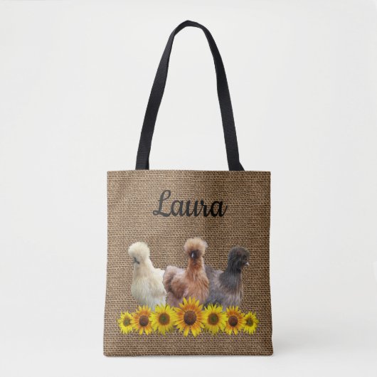 Tasche für Hühner Silkies Sunflowers Burlap (Vorderseite)