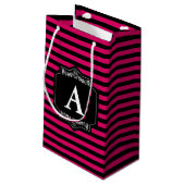 Tasche Geschenke Streifen Pink Monogramm Kleine Geschenktüte (Rückseite Schrägansicht)