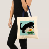 Tasche: Katze mit Fischschüssel Tragetasche (Vorderseite (Produkt))
