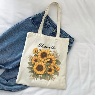 Tasche mit bedruckten Sonnenblumen, Geschenk für F