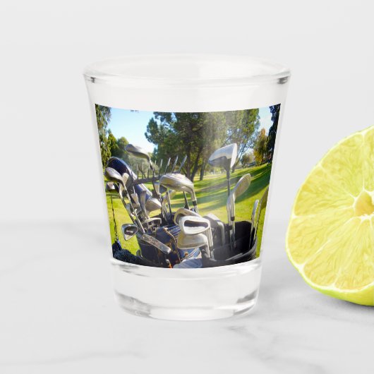 Tasche mit Golf Clubs, Shotglas Schnapsglas (Vorderseite)
