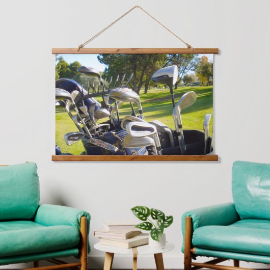 Tasche mit Golf Clubs, Wandhaken Wandteppich Mit Holzrahmen (Wohnzimmer)
