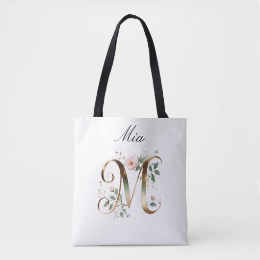 Tasche mit individuellem Gold-Blumen-Letter M All- (Vorderseite)