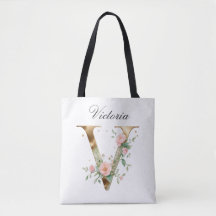 Tasche mit individuellem goldenen Blumenbuchstaben