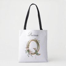 Tasche mit individuellem goldenen Blumenbuchstaben