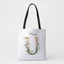 Tasche mit individuellem goldenen Blumenbuchstaben