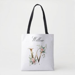 Tasche mit individuellem goldenen Blumenbuchstaben