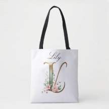 Tasche mit individuellem goldenen Blumenbuchstaben