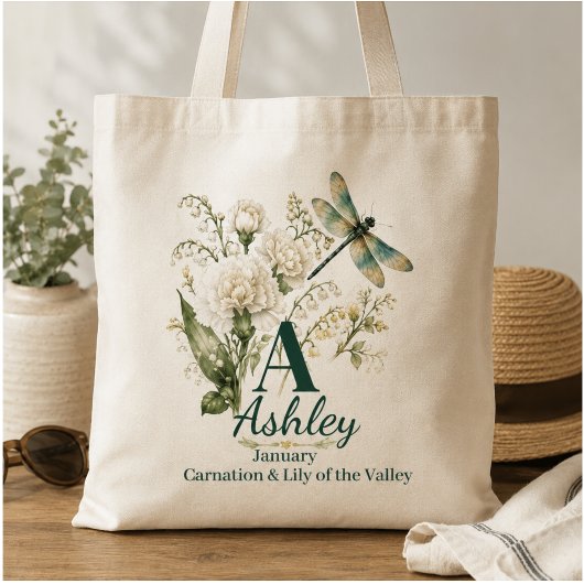 Tasche mit individuellem Monogramm und Geburtsblum