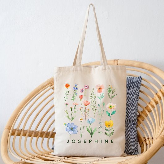 Tasche mit individuellem Wasserfarben-Wildblumen-M