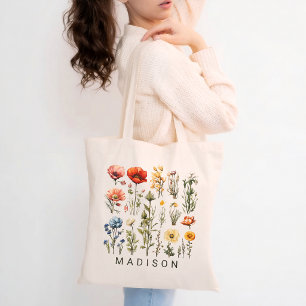 Tasche mit individuellen Wildblumen und Namen als 