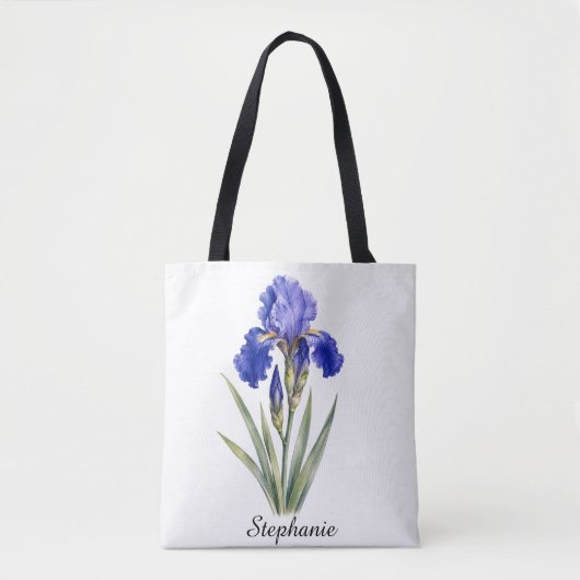 Tasche mit Iris-Motiv, Geburtsblume Februar (Vorderseite)