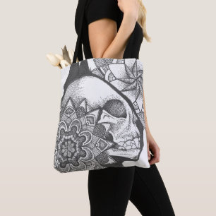 Tasche mit Katzen-Schädel-Mandala-Motiv