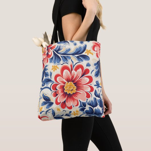 Tasche mit lebendigem Blumendesign mit Rot (Von Nahem)