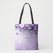 Tasche mit lila Blumen und baumelnden Perlen (Vorderseite)