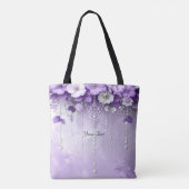 Tasche mit lila Blumen und baumelnden Perlen (Rückseite)