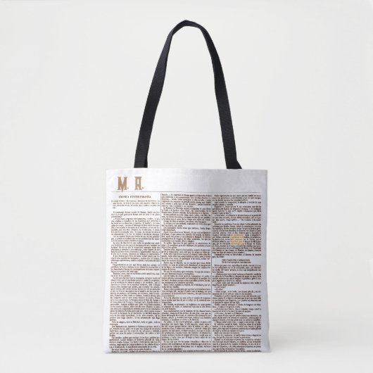 Tasche mit Monogramm und alter spanischer Zeitungs (Vorderseite)