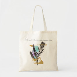 Tasche mit Protea-Blume, Goldtextur und Text