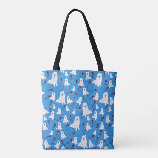 Tasche mit Samoyeds auf Sky Blue. (Rückseite)