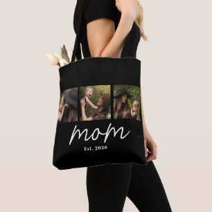 Tasche mit Schriftzug 'Mom Established' in Schwarz