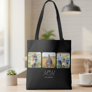 Tasche mit Schriftzug 'Mom Established' in Schwarz