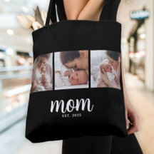 Tasche mit Schriftzug 'Mom Established' in Schwarz