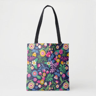 Tasche mit schwarzem Hintergrund und Blumendesign