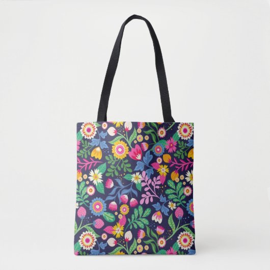 Tasche mit schwarzem Hintergrund und Blumendesign (Vorderseite)