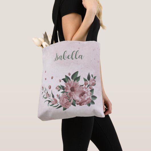 Tasche Romantische rosa Blume & grüne Blätter (Von Nahem)