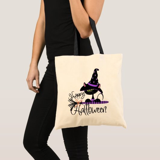 Tasche schwarze Katzen-Halloweens Süßes sonst (Vorderseite (Produkt))