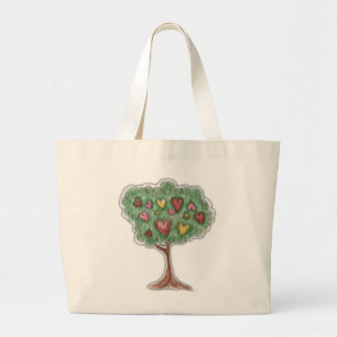 Tasche, Süß, Bunter Herzbaum Jumbo Stoffbeutel