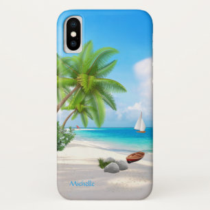 Tasche: Tropischer Strand mit Name Case-Mate iPhone Hülle